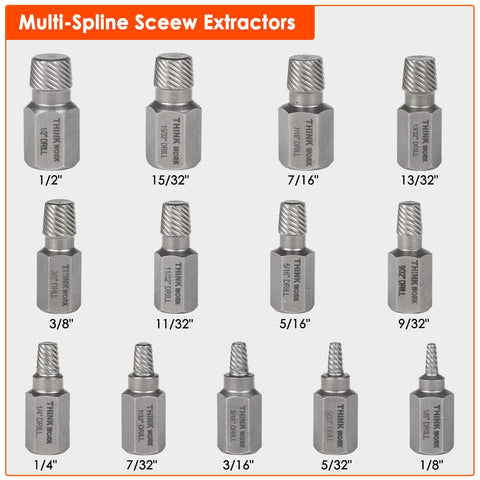 Broken Bolt Extractor Kit With 54 Pieces Easy Out Set for Damaged Bolts Rusted Nuts Screws showing multi-spline extractors.