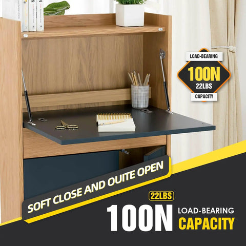 Heavy Duty Drop Down Gas Struts With 90 Degree Paging Axis Flush Gas Spring Hinge For Fold Up Cabinets, showing 22lbs capacity in use.