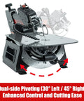Side view of 16 Inch Variable Speed Scroll Saw with Pinless Blades, dual-side pivoting feature, 1.3A Motor, black design