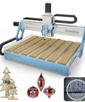 ProVerXL 6050 Plus CNC Router For Metal Wood Acrylic MDF Carving with 300W Spindle and Hybrid Table, shown with decor samples