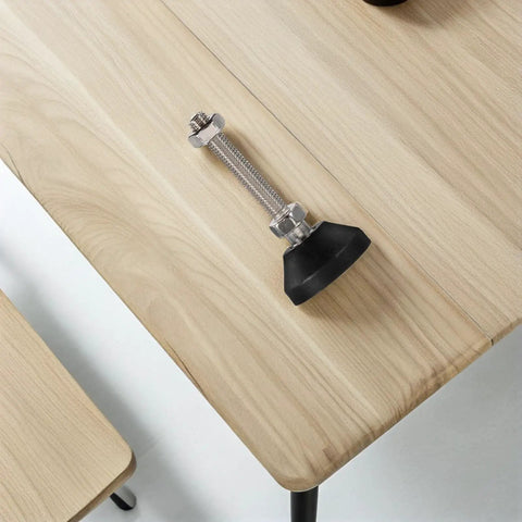 Adjustable Furniture Leveling Feet 40mm Base 6 Pack Black Nylon and Alloy Durable Height Adjustable Stabilizers for Tables and Beds to Level Uneven Floors Heavy Duty and Easy to Install Like a Pro installed on a wood table leg