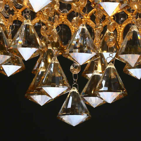 Gold Crystal Chandelier Flush Mount Ceiling Light With Diamond Drum Shade Luxury Room Decor For Bedroom Living Room