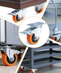 3 Inch Caster Wheels Set of 4 with Brakes, Quiet Polyurethane Casters for Shelves Gates Toolboxes, showing swivel and brakes
