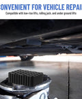 Racewill Solid Rubber Auto Lift Pads For 4 Post Car Aligners Heavy Duty 3000 Lb Capacity under a car for vehicle repair.