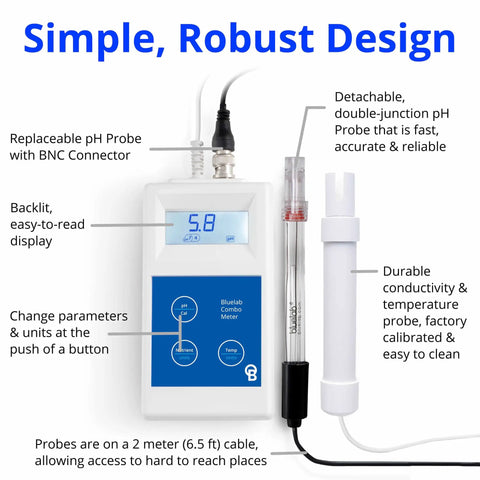 Combo Meter for PH, Temperature and Conductivity in Water With Easy Calibration, Digital EC TDS PPM Tester for hydroponics