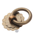 Vintage Style Brass Ring Pulls For Cabinets And Drawers, antique brass finish, with screws, solid brass hardware, front view