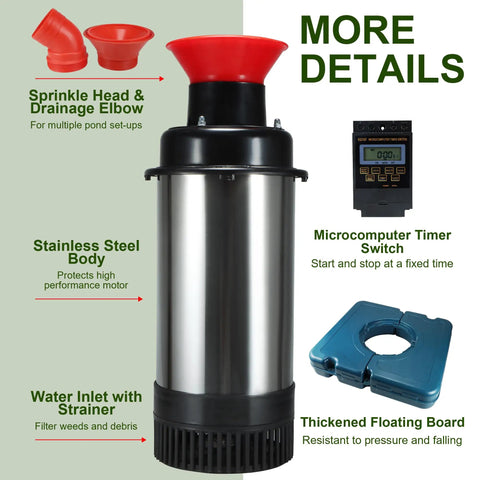 Beefy High Flow Pond Fountain Aerator Pump For Outdoor Ponds And Lakes 110V 1HP 750W 15000 GPH Stainless Steel Body