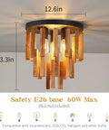 Three Light Boho Rattan Look Wood Ceiling Light Fixture In Oak And Black Finish Semi Flush Mount Farmhouse Chandelier With E26 Base