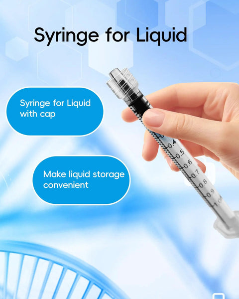 1ml Luer Lock Syringe Without Needle Pack Of 30 Sterile Plastic Syringes Individually Sealed For Lab Use Plant Cultivation Classroom Demos And Home Projects With Leakproof Top Luer Lock Smooth Plunger And Clear Markings, hand holding capped syringe