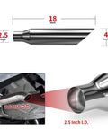 Two Pack 18 Inch Stainless Steel Exhaust Tips Weld On Universal For 2.5 Inch OD Tailpipes Inlet 2.5 Inch Outlet 4 Inch Fits