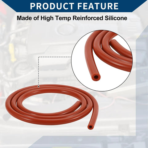 Red Silicone Vacuum Hose For Automotive High Temperature Vacuum Line 3.3 Ft Long 6mm ID 3mm Wall Thickness coiled close-up