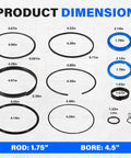 Pro Grade Hydraulic Log Splitter Cylinder Rebuild Seal Kit for 4.5 Inch Bore and 1.75 Inch Rod, All O Rings and Seals Included diagram