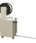 Heavy Duty Semi Automatic Pallet Strapping Machine Steel Probe Frame 23 X 31.5 X 55 Inches with reel and feed system.