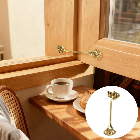 Two Pack Solid Brass Swivel Pivot Eyelet Latches For Windows And Cabinets 4.3 Inch Heavy Duty Sliding Door Hooks Antique Design