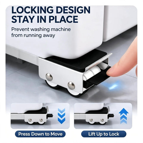 Locking feature of Heavy Duty Adjustable Appliance Mover Dolly With 24 Silent Wheels for secure moving of washing machines.