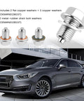 M14x1.5 Magnetic Oil Drain Plug Kit With Copper Gasket And Washers, car with drain plugs and washers highlighted