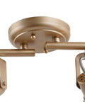 Close-up of gold LED track lighting kit ceiling mount and rotatable spotlight heads