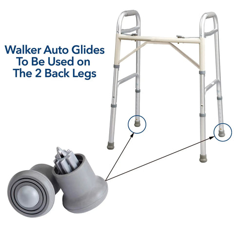 Auto Brake Walker Glides For Seniors And Adults, Universal Fit Replacement Tips For Back Legs, Rubber Feet Sliders For Rollators On Carpet, Floor, And Sidewalk, Easy Installation, Safer Navigation, Quiet Glide