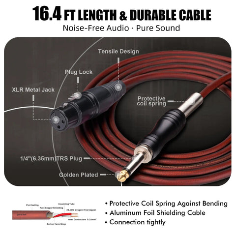 Rugged Dynamic Vocal Microphone For Singing And Live Performance Cardioid Studio Mic With Clear Voice cable detail