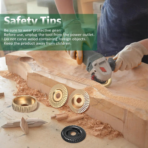 14 Piece Wood Carving Discs Set For 4 Inch And 4.5 Inch Angle Grinders, Includes Rotary Burrs, shown in use on woodwork
