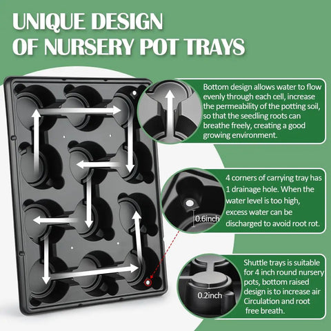12 Cell Nursery Pot Trays Bundle With 4 Inch Clear Pots 60 Pack, Tough Thick Plastic Seed Starting And Germination Propagation Tray Kit, Black Small Planter For Home Garden, 5 Sets