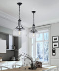 Rustic Farmhouse Round Pendant Light With Clear Glass Shades For Dining Room And Kitchen Island, Industrial Vibe Chandelier