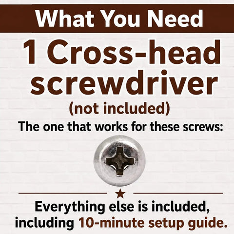 Image showing requirements for assembly, highlighting 1 cross-head screwdriver needed for setup.