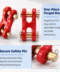 2 Pack 1/4 to 5/16 Inch Chain Repair Links For 8 Gauge Chains, G70 Twin Clevis Link With 4630 Lbs Working Load Limit, red steel chain links with safety pin