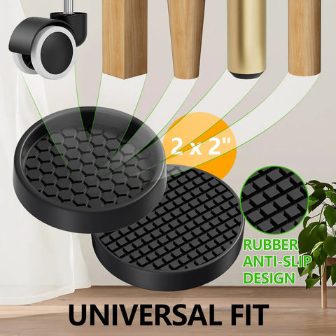Heavy Duty Non Slip Furniture Pads For Hardwood Floors With Two Inch Round Silicone Caster Cups, rubber anti-slip design displayed.