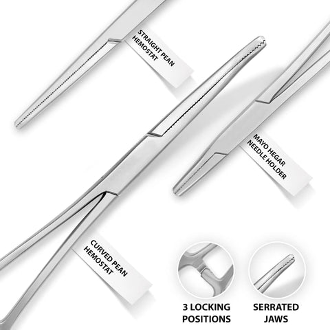 Close-up of tools in the 18 Piece Dissection Kit With Carrying Case Pro Grade Stainless Steel Tools For Students, Teachers And Pros