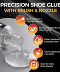 Waterproof Clear Shoe Repair Adhesive For Cracks And Peeling Soles Heavy Duty Glue with brush and nozzle, 30g. Close-up of glue application.