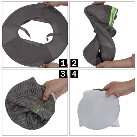 Full Brim Hard Hat Sun Shield Neck Guard 2 Pack with High Visibility Reflective Strips folded, breathable mesh design shown