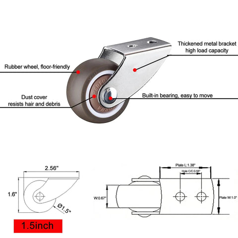 Tough As Nails One Half Inch Caster Wheels Set Of Four Hella Smooth Rubber sliding door bottom roller track close-up with measurements.