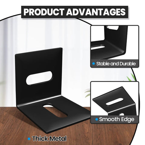 Built Like A Tank Adjustable Corner Brackets 24 Pack Heavy Duty Steel Furniture Hardware Rust Proof Black Finish showing thick metal and smooth edge.