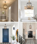 Modern 4 Light Lantern Pendant Chandelier In Matte Black And Brass Finish for kitchen and foyer lighting