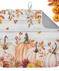 Fall Thanksgiving Dish Drying Mat With Pumpkin Leaves Floral Design Absorbent Microfiber Surface
