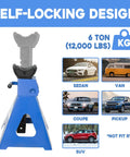 6-ton automotive jack stands, heavy-duty blue steel, adjustable height 14.6–24 in, pair