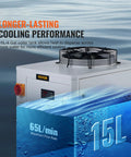 Rugged Industrial Water Chiller Built To Crush Heat Fast With 65 Liters Per Minute Flow And A 15 Liter Tank, showing top view and cooling fan.