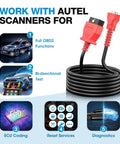 OBD2 Diagnostic Cable For 808 Series Scanners 16 Pin DB15 OBDII Adapter With 5.6Ft Cable shown with Autel scanner functions