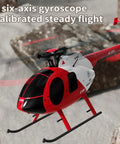 MD500 RC Helicopter Model C189 1/28 Scale 4CH Single Rotor with 6-Axis Gyro in flight, close-up, camouflage finish