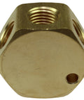 Bottom view of Heavy Duty Flat Hex Pneumatic Manifold Go-To 3 Way Brass Body with 1/4-Inch FPT Inlet and Outlets