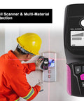Professional Wall Scanner, Stud Finder & Live Wire Detector in use, detecting materials on wall with a worker in safety gear.