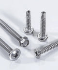 Hardcore Boss Grade 440 Piece 410 Stainless Steel Self Tapping Screw Assortment Kit For Sheet Metal showing hex and flat head screws.