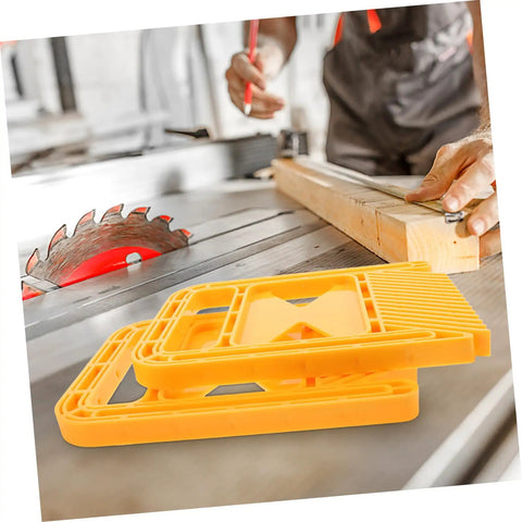 Built Damn Tough Woodworking Featherboard For Table Saw Safety And Router Tables Featuring Zero Slip Grip Design Durable High Grade Material, yellow featherboards on workbench.