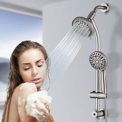 Rainfall Shower Head With Handheld Spray No Drill 26 Inch Adjustable Height Slider Bar High Pressure Dual Shower Head Set Brushed Nickel