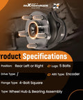 Two Piece Beefy Rear Wheel Bearing And Hub Assembly 512401 Fit Scion FRS 2013 2016 Subaru BRZ 2013 2019 Forester 2009 2013 Legacy Outback 2010 2014 Impreza 2008 2014 Toyota 86 2017 2019 5 Lug With ABS showing rear left or right view, 5 lug studs and 4-bolt flange square, ABS encoder.