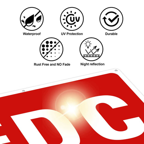Rock Solid 2 Pack FDC Sign For Fire Department Connection Made From Premium Aluminum Outdoor plaque with feature icons.