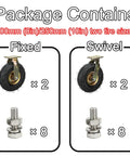 Heavy Duty Rubber Casters 2 Pack 8 Inch Swivel And Fixed Industrial Wheels With Mounting Screws parts listing showing fixed and swivel wheels.