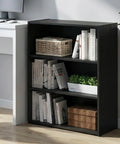3-Tier Wide Book Shelf For Living Room, Bedroom, And Home Office with books and baskets on display