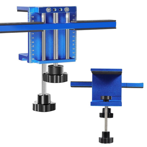 Easy Cabinet Door Fixing Clip For Quick Home Installations, blue metal woodworking panel clip, front and side view